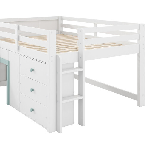 White Low Loft Bed with Built-in Slide & Storage Cabinet Full Size Loft Bunk Bed gallery