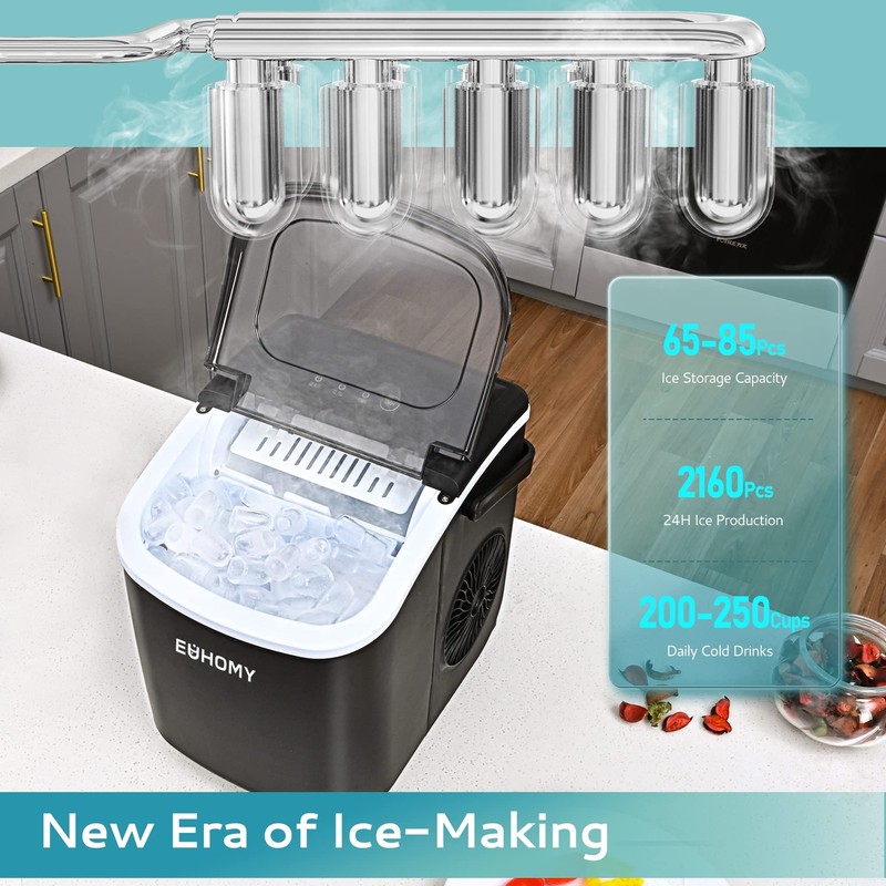 EUHOMY Countertop Ice Maker Machine with Handle 26lbs in 24Hrs 9 Ice Cubes Re... gallery