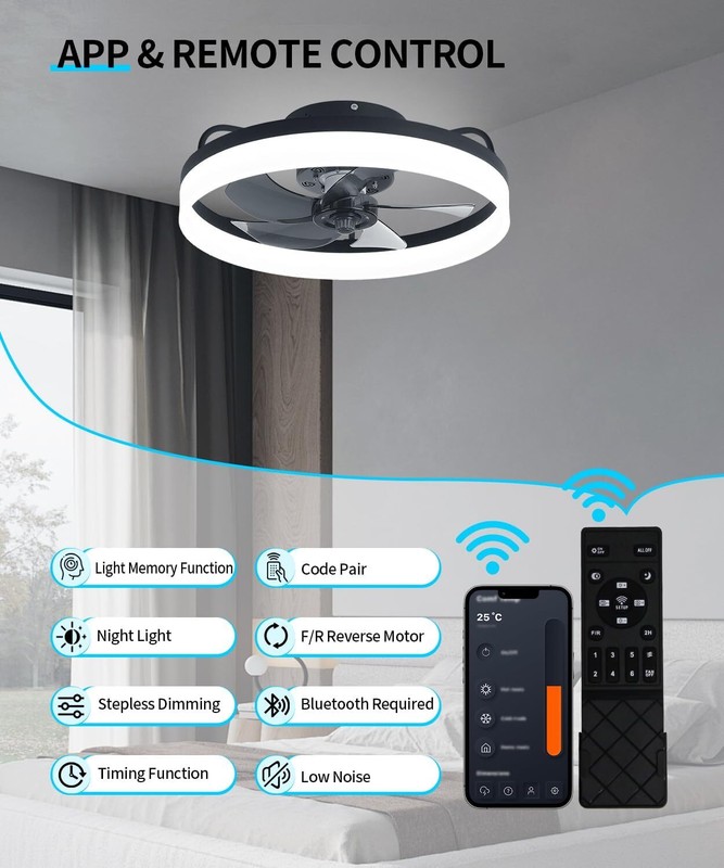 20'' Modern Flush Mount Ceiling Fan with Lights and Remote 3000-6000K Dimmable gallery