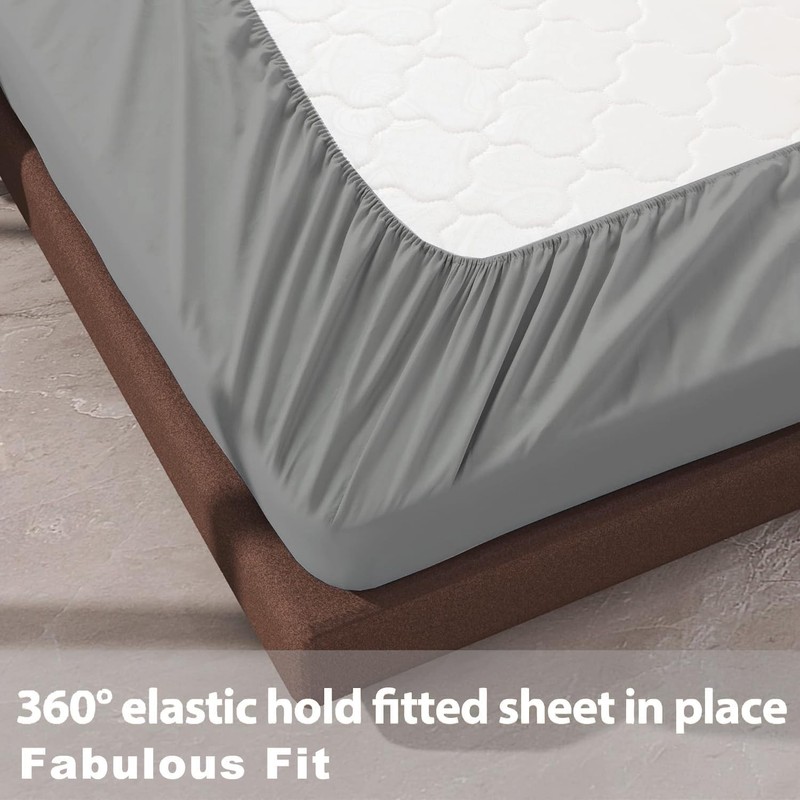 4-Pack Hotel Quality Queen Fitted Sheets, 100% Microfiber, Light Gray, 60"x80" gallery