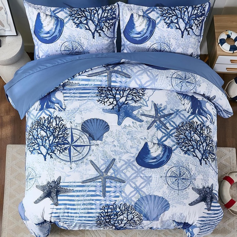 Coastal Comforter Set Queen Size, Beach Coral Themed Bed in a Bag, 7 Pieces O... gallery