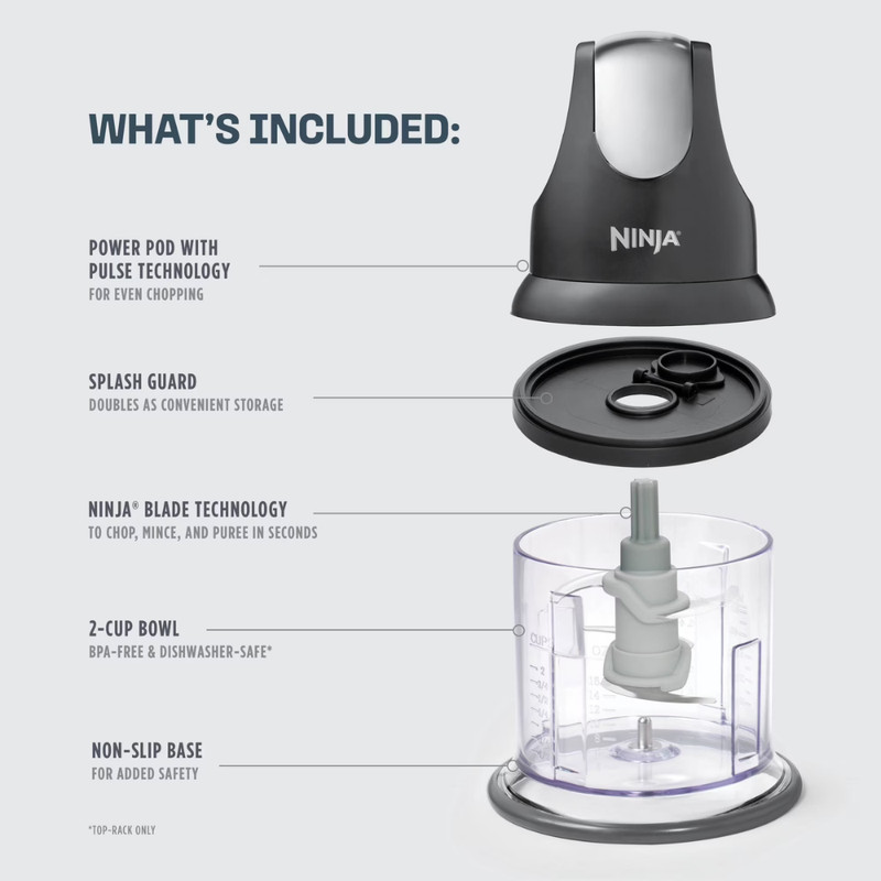 Ninja Express Chop Food Processor, 2-Cup Mini Chopper Blender Mincer, Gray NJ100 gallery