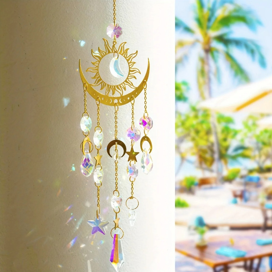 1pc Star Moon Crystal Wind Chime Suncatcher Pendant for Home or Garden - NEW gallery