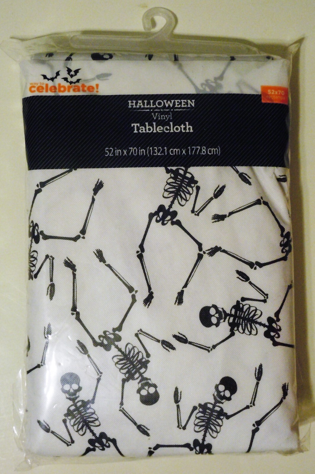 NEW ~ Halloween Vinyl Skeleton Tablecloth with backing 52 x 70 ~ Black & White gallery