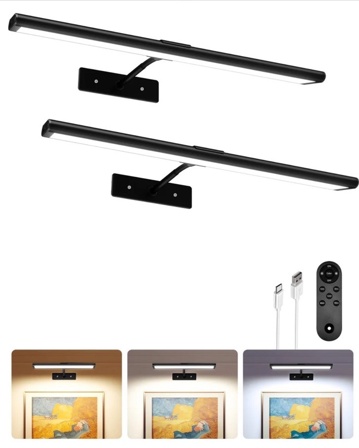 Rechargeable Wireless LED Picture Light W/ Remote Control 3 Color Settings 2Pack gallery