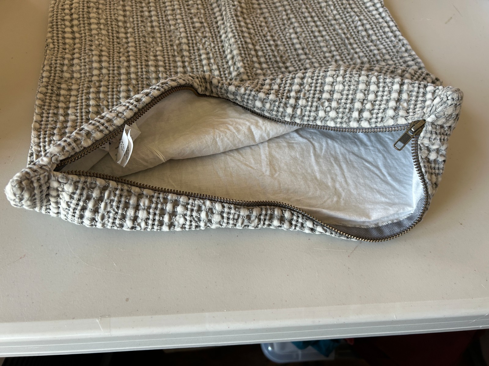 Pottery Barn Textured Pillow Cover Zippered Tan Beige Cotton ~ 18 X 18 in gallery