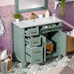 Solid Wood Frame 36 inches Bathroom Vanity Combo Bathroom Vanity Set in Green