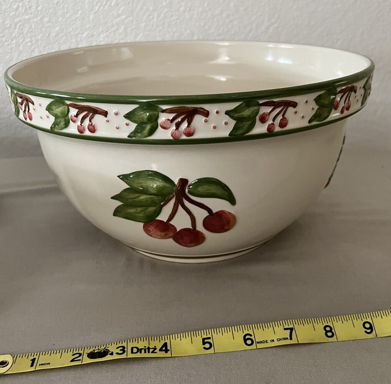 Green and Red Embossed Cherry Patterned 11.5" plate and 8.5" Bowl Set gallery