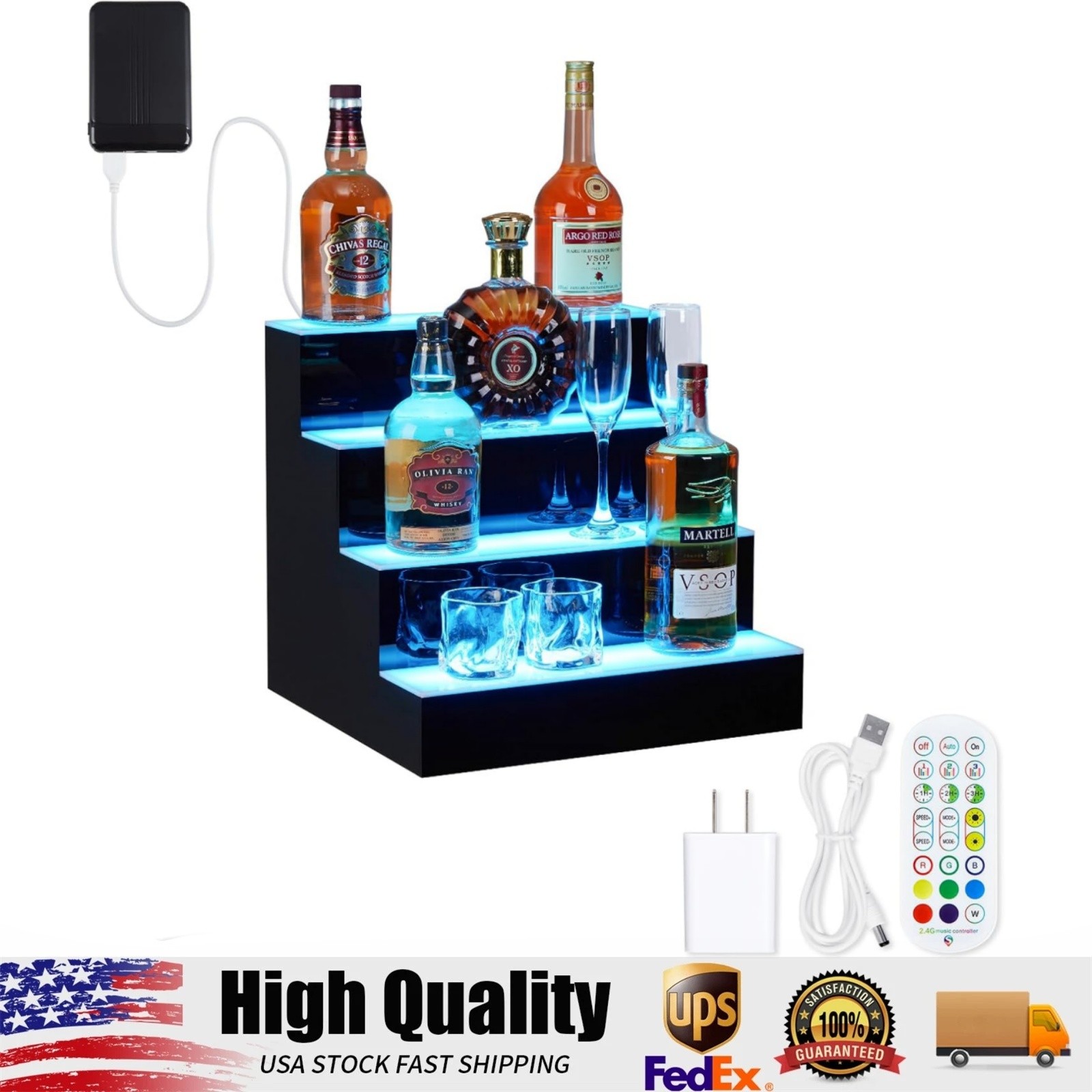4-Tier LED Lighted Liquor Shelf 16" Acrylic Wine Rack Bottle Display Shelves gallery