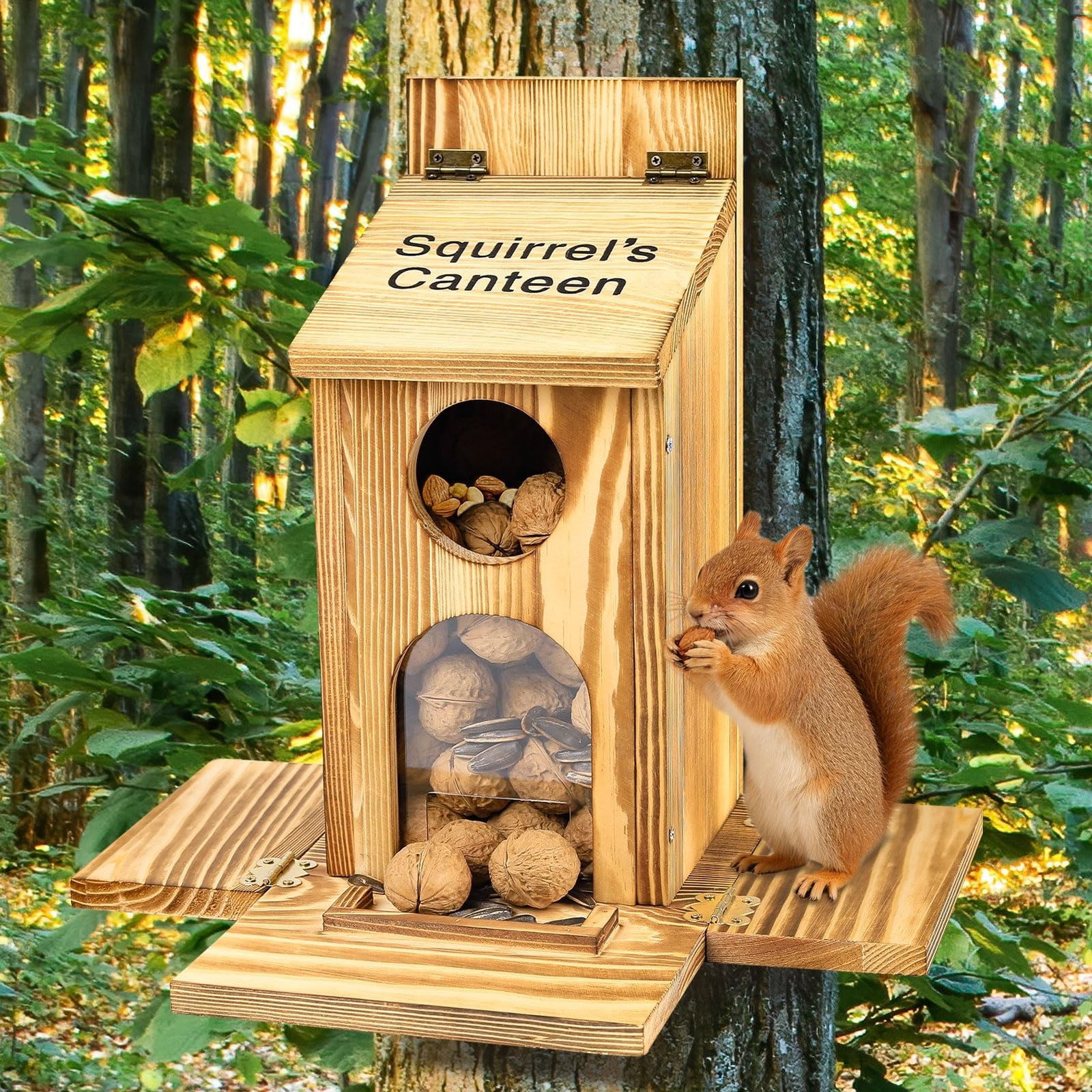 Squirrel Feeder With Standing Panel Wooden Nut Bar For Outside Chipmunk Box gallery