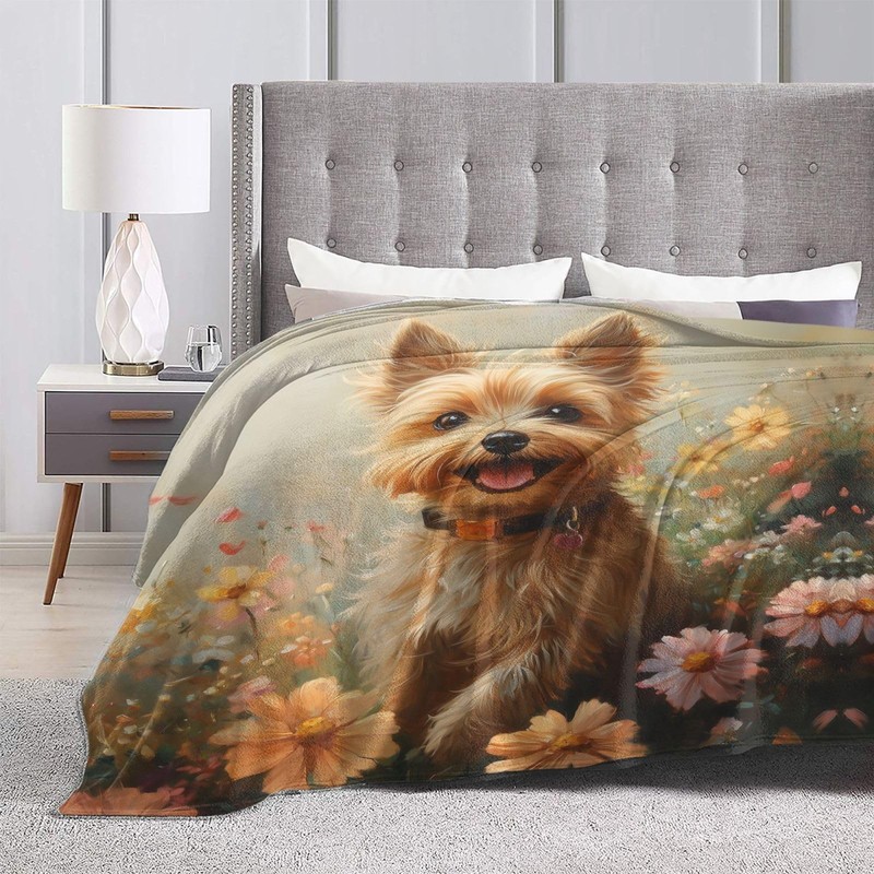 Yorkshire Terrier Dog Floral Blanket Flannel Throw Soft Warm Travel 60x50 Inch gallery