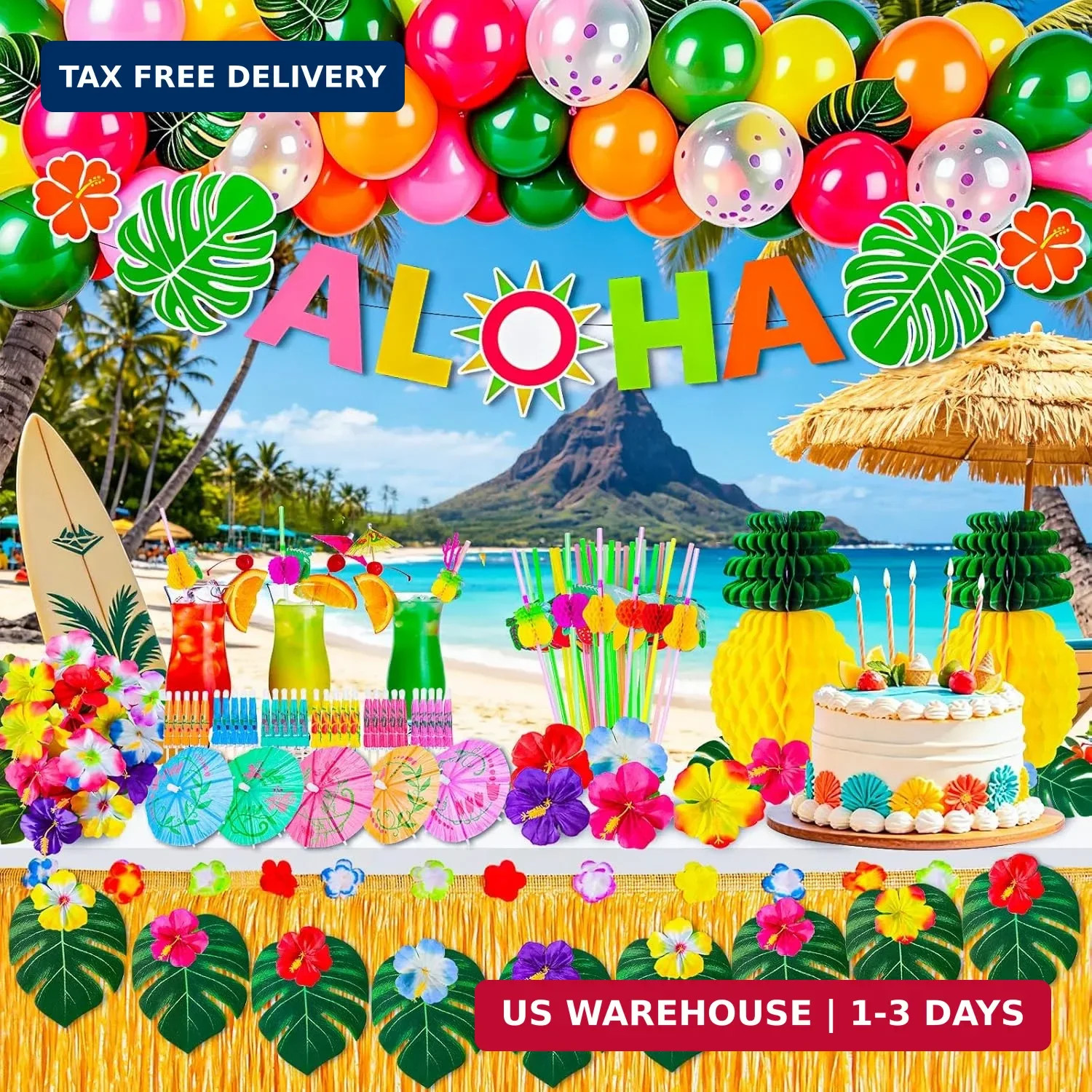200 Pcs Aloha Luau Party Decorations Set, Hawaiian Tropical Summer Beach Party S gallery