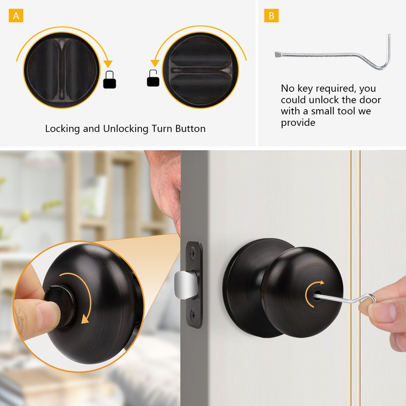 Probrico Entry/Privacy/Passage/Dummy Set Round Door Knobs Adjustment Backset gallery