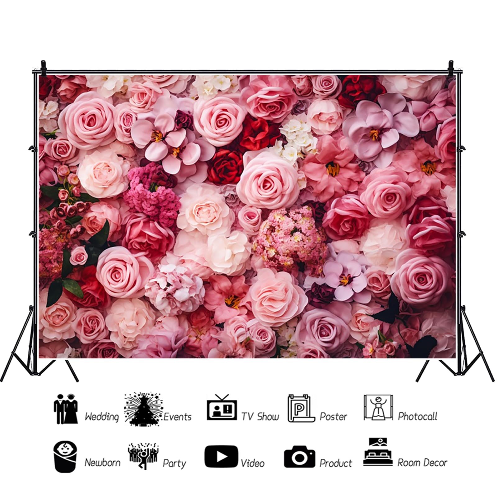 10x8ft Flower Backdrop Pink Red Rose Flowers Floral Wall Photography Background gallery