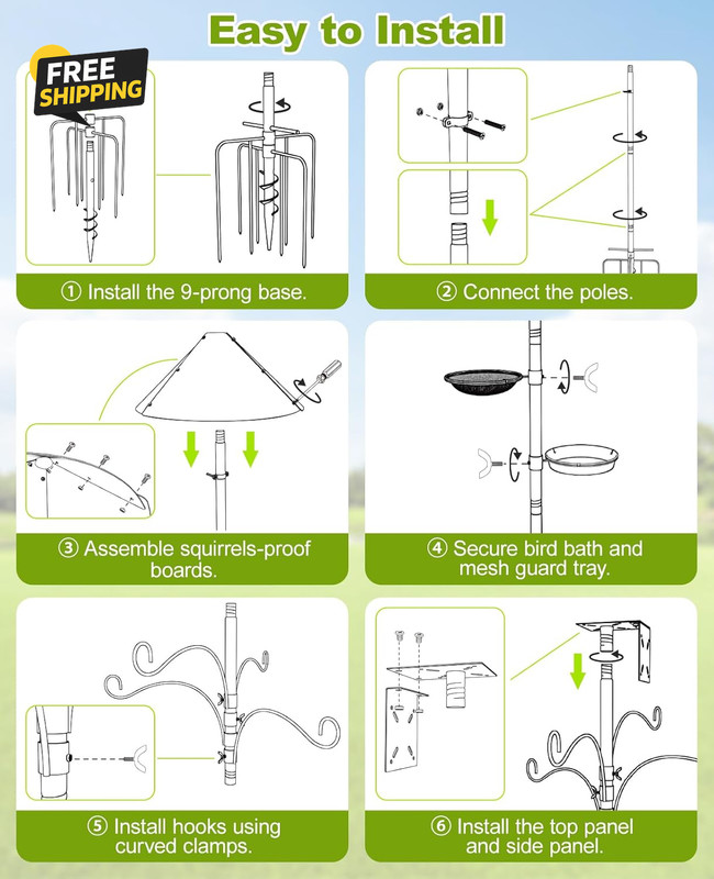 Bird Feeder Pole, 93" Shepherds Hooks Squirrel Proof for Outdoor, Heavy Duty gallery