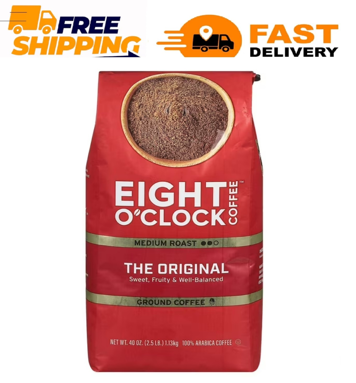 Eight O'Clock Medium-Dark Roast Ground Coffee, The Original, 40 oz. gallery