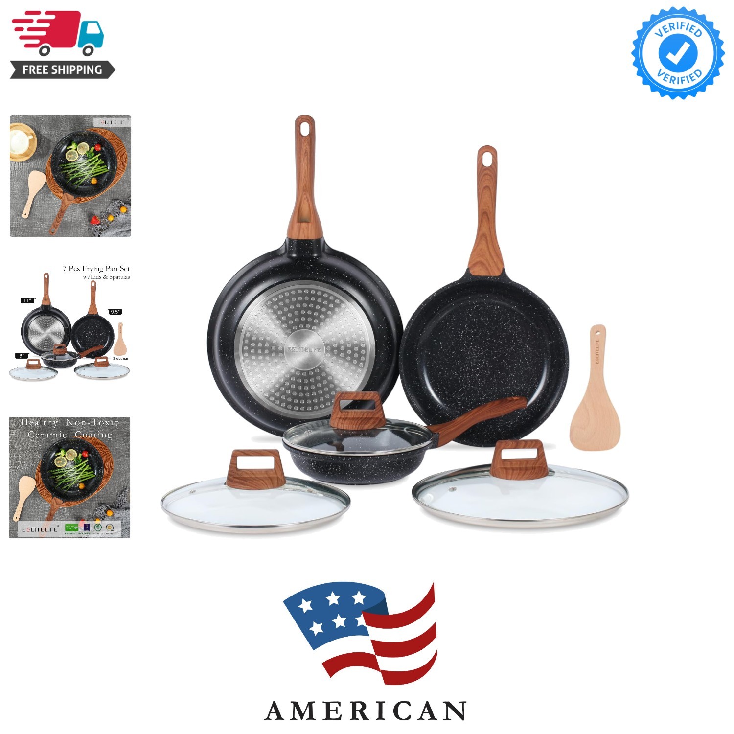 Nonstick Ceramic Frying Pans Skillets Set with Lids, Non-Toxic Egg Omelette K... gallery