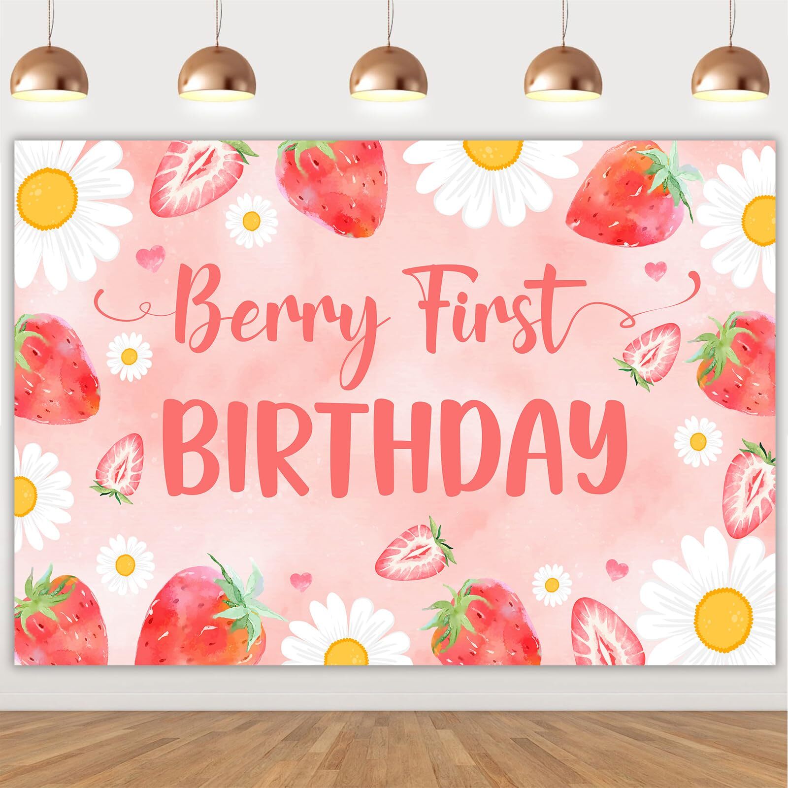Strawberry Daisy Birthday Backdrop Berry First Birthday Party Decorations Prop gallery