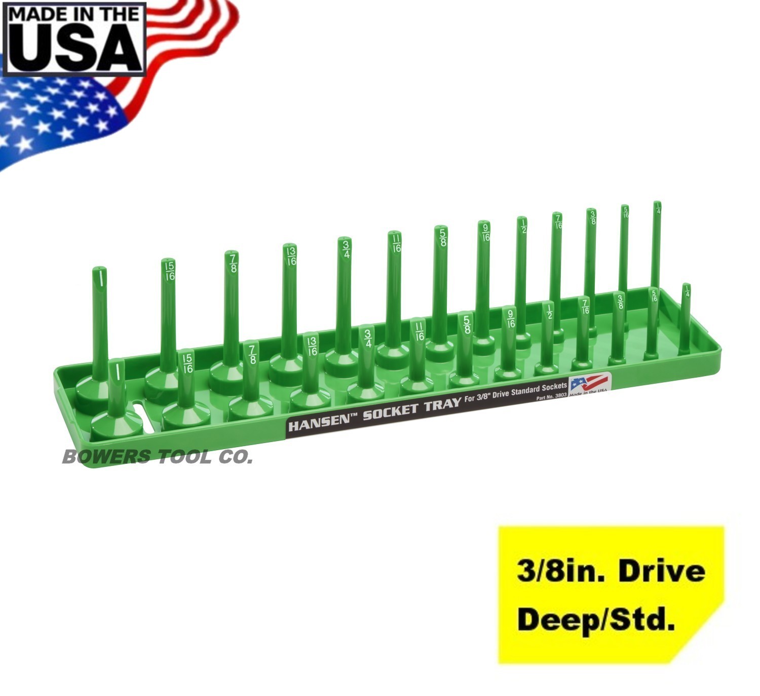 Hansen Global 3/8" Drive Socket Tray Holder SAE Inch Standard Deep USA Green gallery