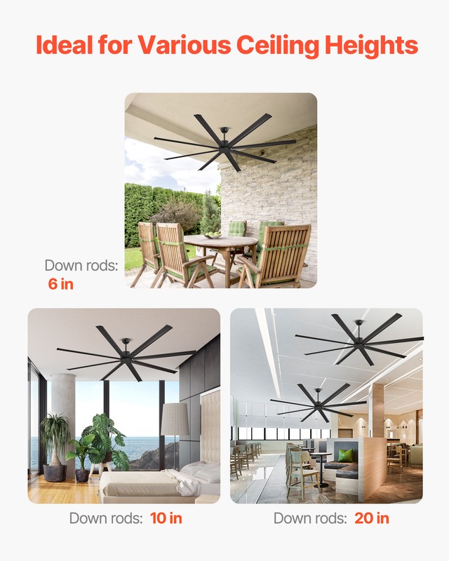 VEVOR 96" Ceiling Fan Remote Control Quiet Reversible DC Motor 6 Speed 8 Blade gallery