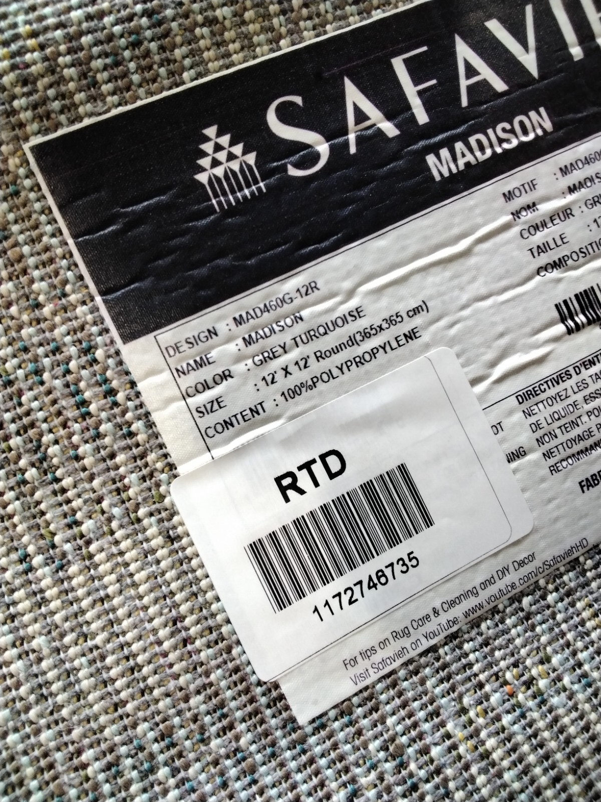 GREY / TURQUOISE 12' X 12' R Back Stain Rug Reduced Price 1172746735 MAD460G-12R gallery