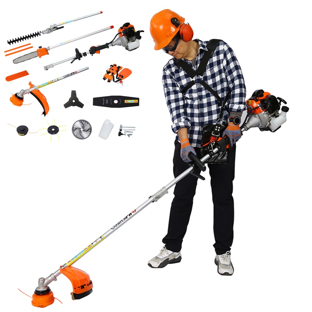8 in 1 Multi-Functional Trimming Tool 56CC 2-Stroke w/Gas Pole Saw Grass Trimmer