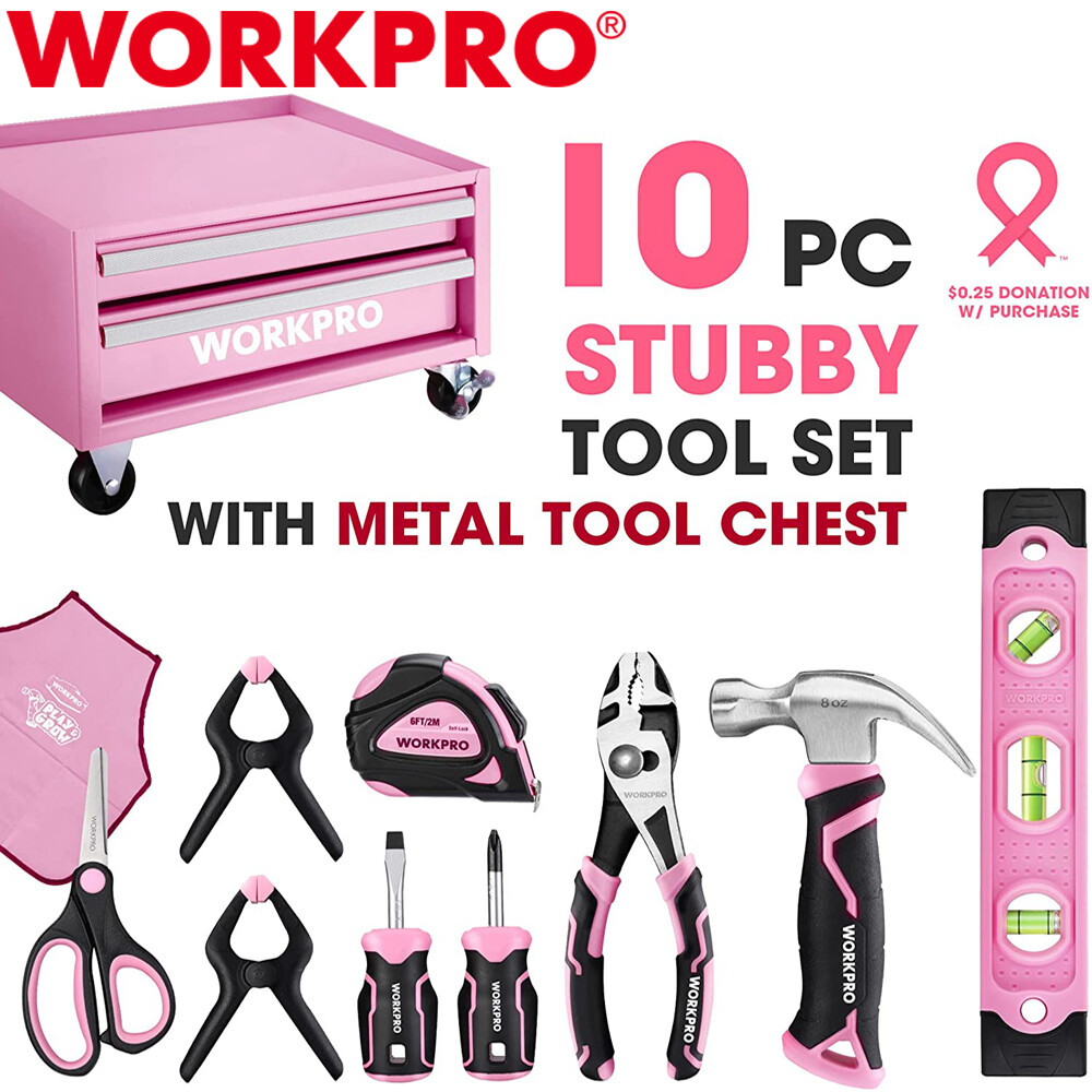 WORKPRO Beginner Tool Set 12-In Steel Tool Box Mini 10PCS Small Starter Tool Kit gallery