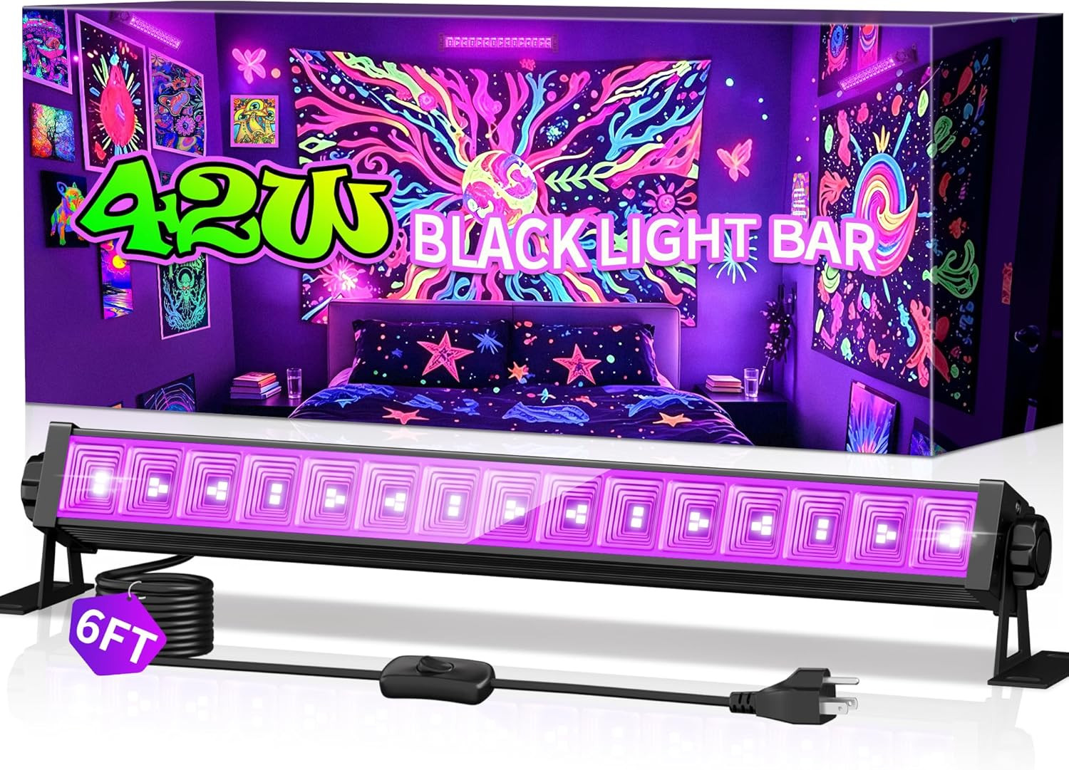 42W LED Black Light Bar, Blacklight Bar with 6Ft Cord+Plug+Switch, Black Lights gallery