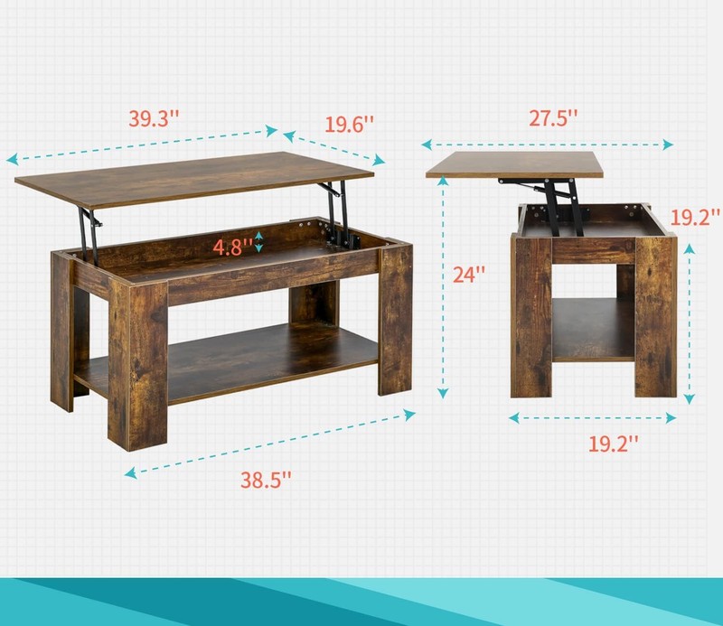 Lift-Top Coffee Table with Hidden Compartment & Storage Shelf for Living Room gallery