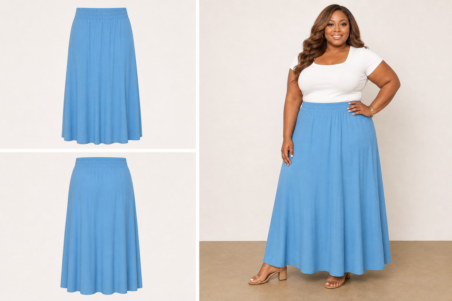 Woman Within Light Blue Long Elastic Waist Skirt gallery