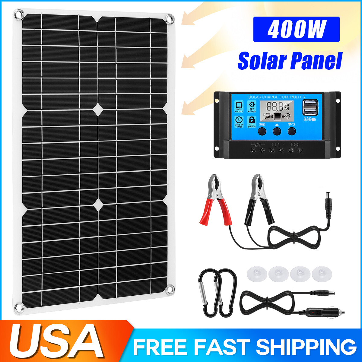 400W Solar Panel Kit 100A 12V Battery Charger w/ Controller Caravan Boat RV Car gallery