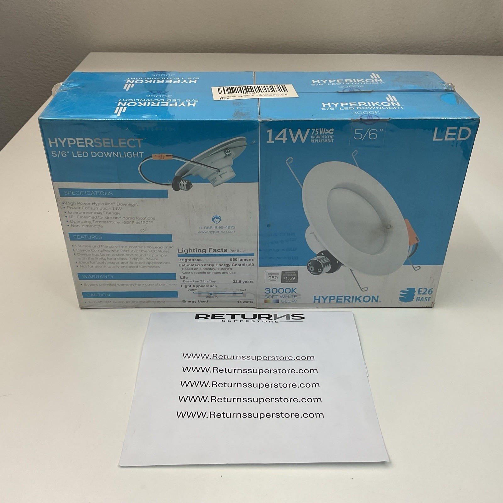 Hyperikon 5/6” LED Downlight 14W 3000K Non-dimmable E26 Base - 4 PACK gallery