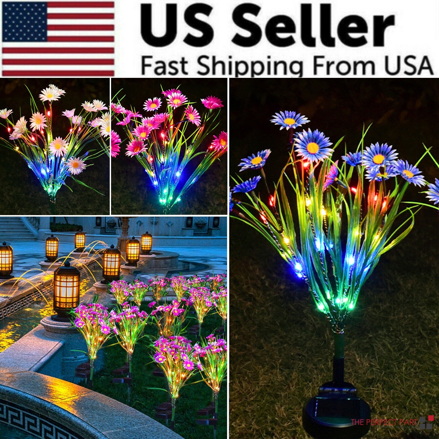 Solar Garden Lights Outdoor Waterproof LED Flower Stake Lamp Yard Patio Decor gallery