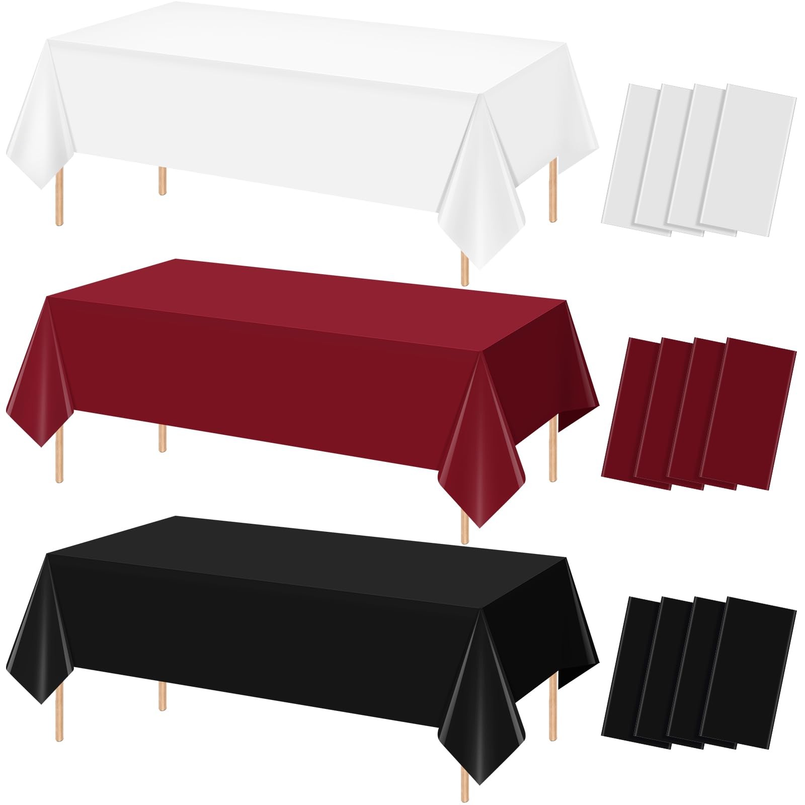 12 Pcs Maroon Black White Plastic Tablecloths Bulk,54 x 108 Inch Disposable R... gallery