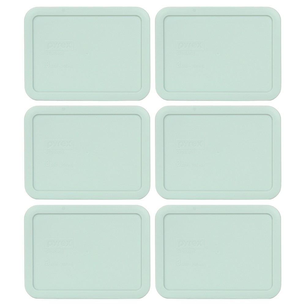Pyrex 7210-PC Muddy Aqua Rectangle 3 Cup Plastic Storage Lid 6PK for Glass Dish