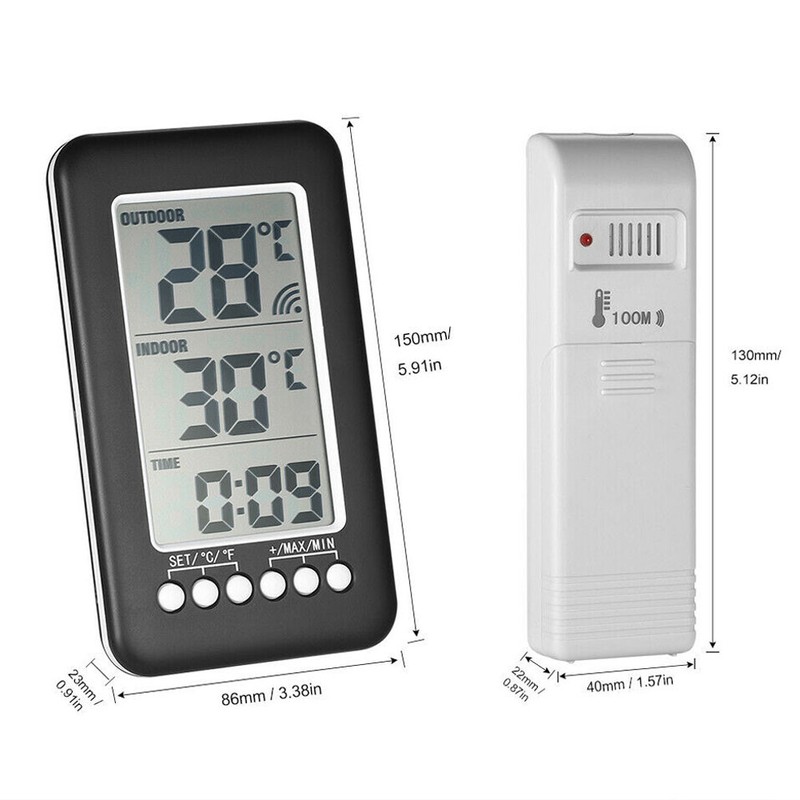Digital Thermometer Clock Temperature Wireless Transmitter Meter Indoor/Outdoor gallery