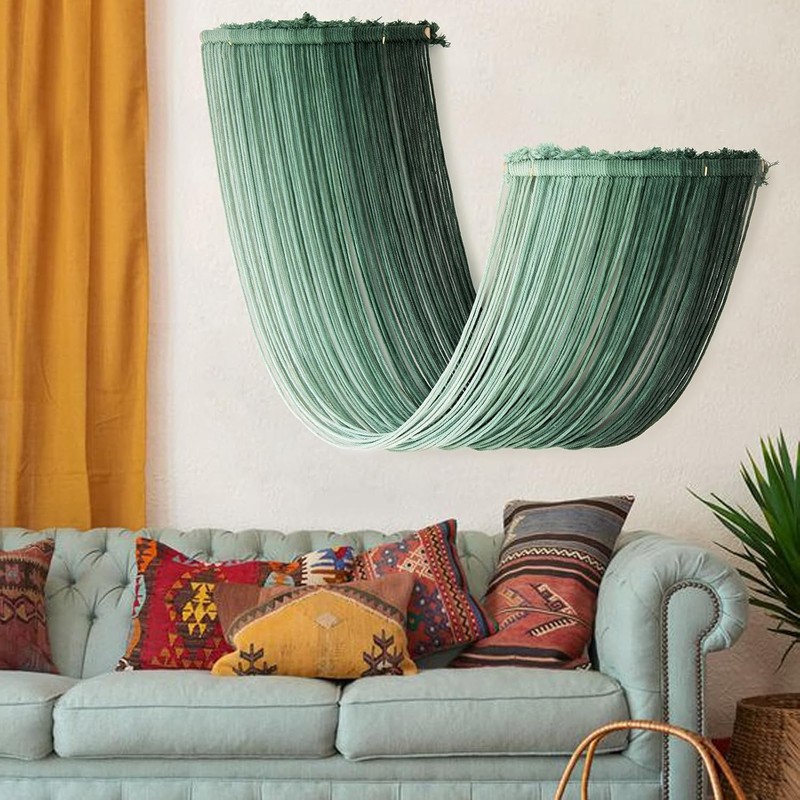 Macrame Wall Hanging Green Yarn Wall Art Boho Decor Textile Tassel Cord Bohemian gallery