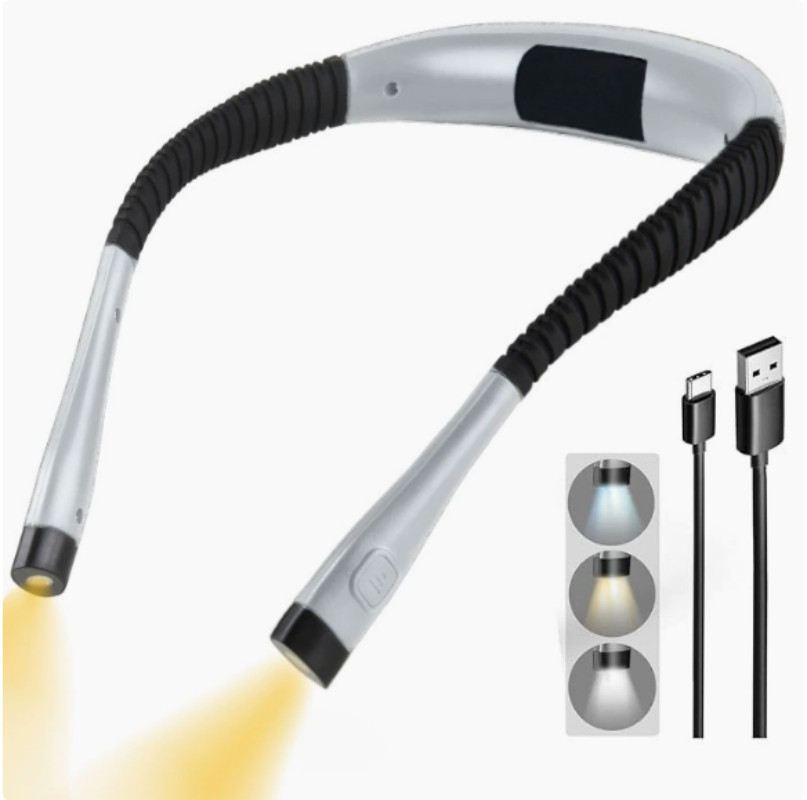 Gray Rechargeable LED Neck Light Book Light Reading in Bed Crafting Camping US gallery