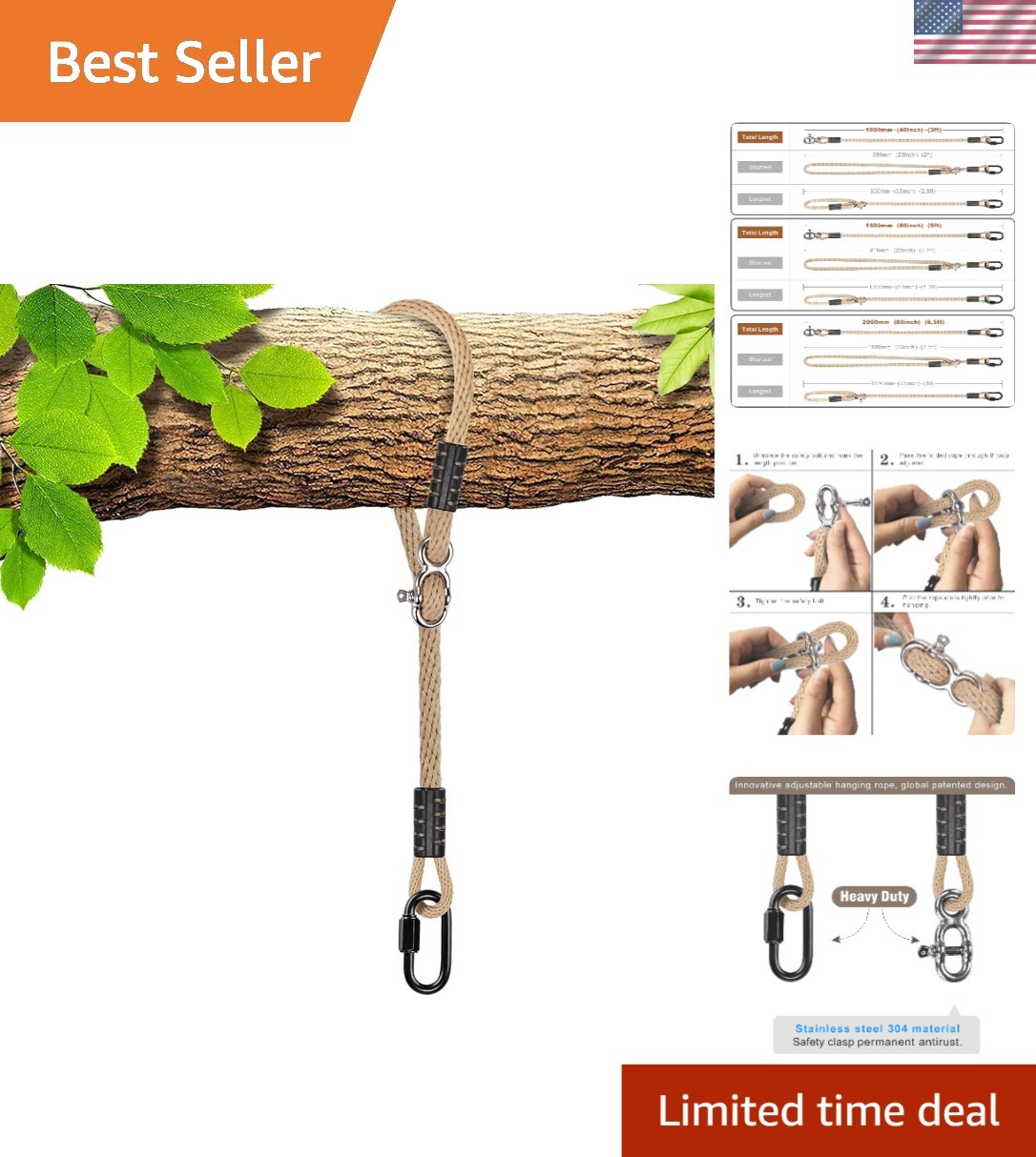 Adjustable Tree Swing Rope Kit - Polyester Straps for 1000 lbs Support gallery