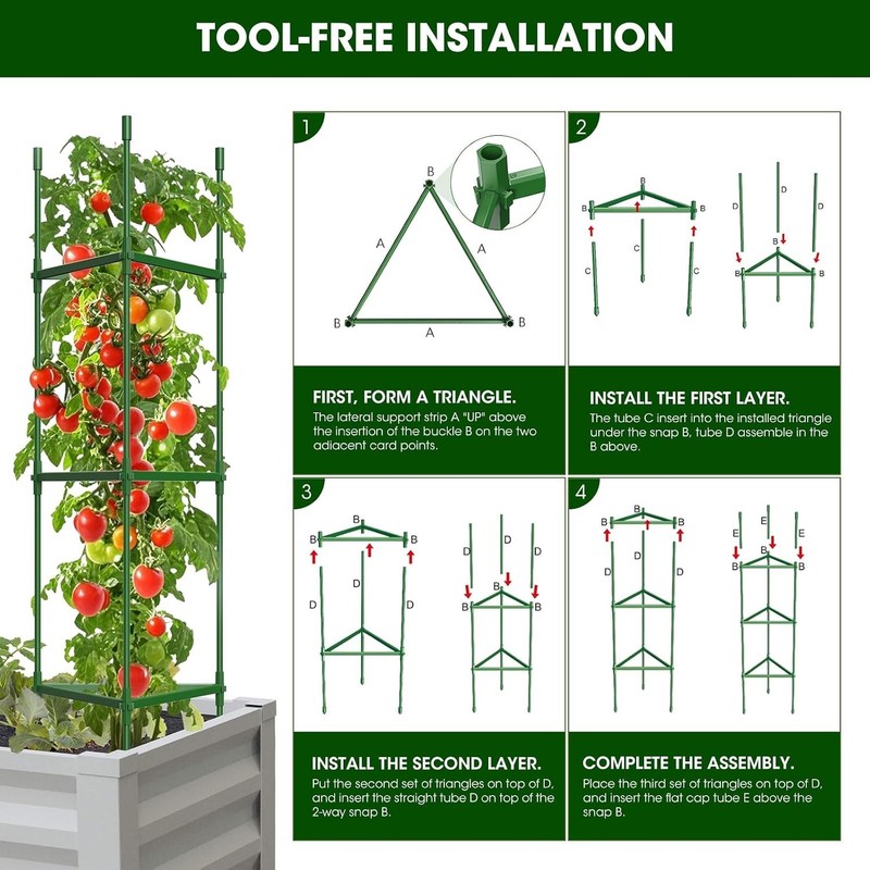 Heavy Duty Triangular Tomato Cages, Adjustable from 16 to 51.2 Inches - 3 Pack gallery
