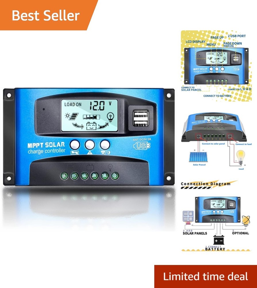 Durable MPPT 12V/24V Solar Charge Controller with LCD & Temperate Protection