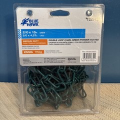Blue Hawk 2/0 Double Loop Chain, 15 ft., Green Powder Coated, 255 lb. Load