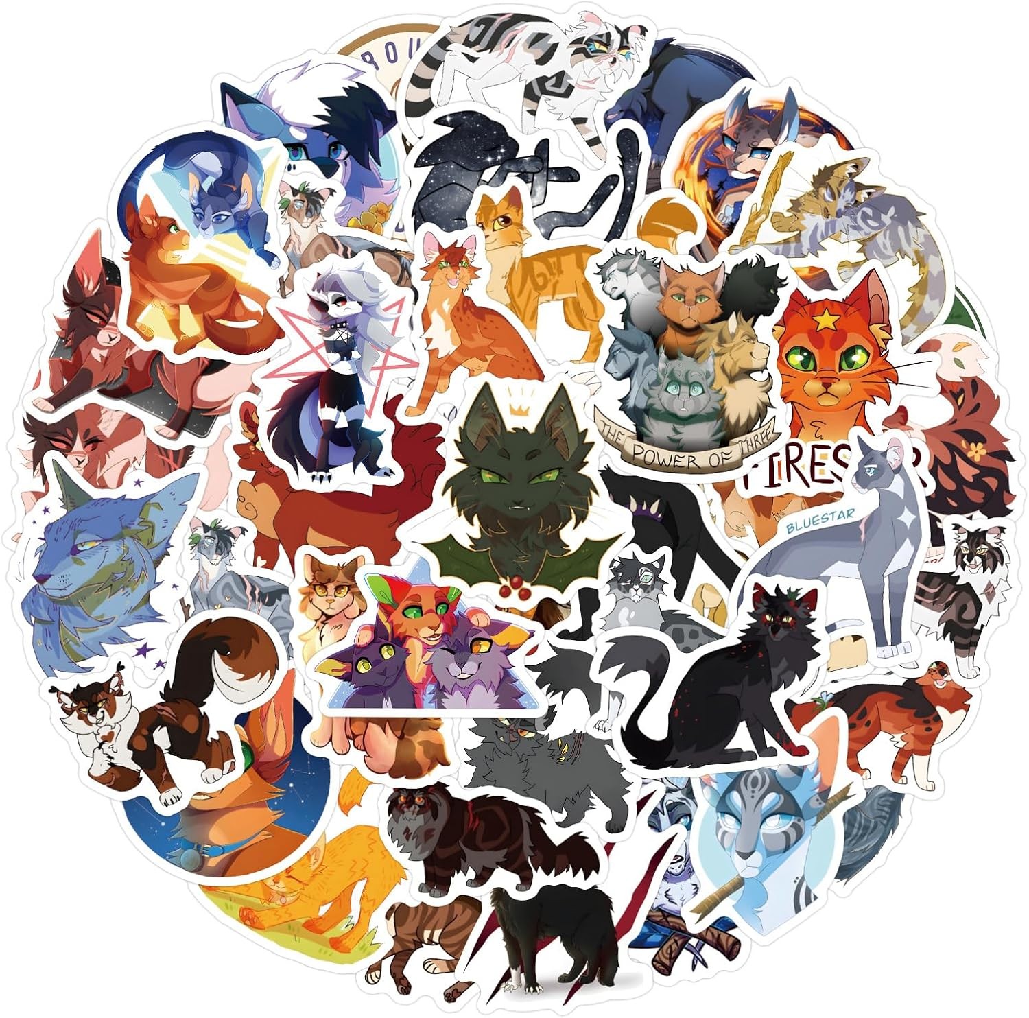 60PCS Warriors Cat Stickers for Kids Teens Adults, Cartoon Kids Stickers for Wat gallery