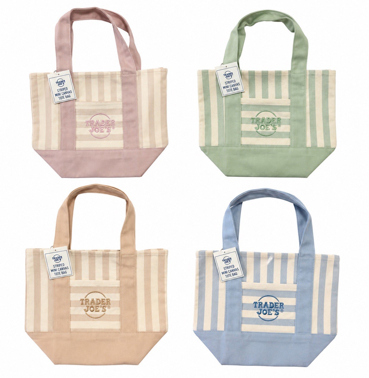 Trader Joe’s Mini Canvas Tote Bag Bundle Set of 4 Pastel Colors NWT gallery