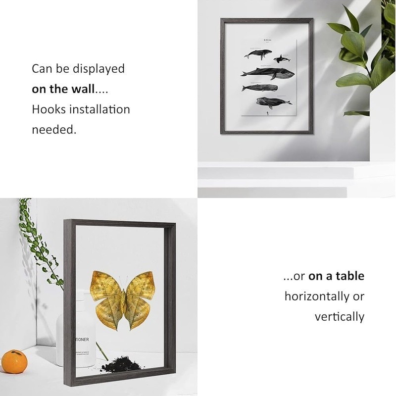 Double Sided Floating Picture Frame Wall Mount Tabletop Easy Install Gift New gallery