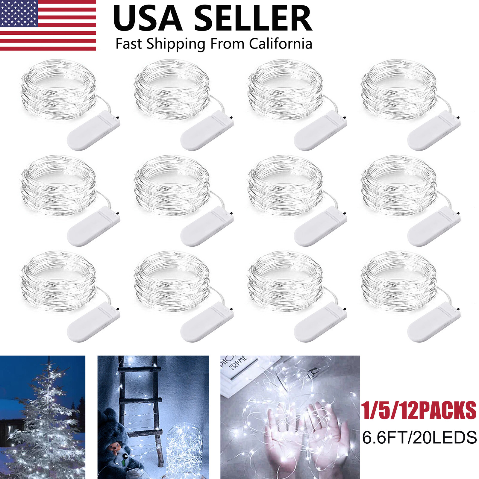 1-12Pack 20 LED 6.6ft Battery Operated Mini Copper Wire String Lamp Fairy Lights gallery