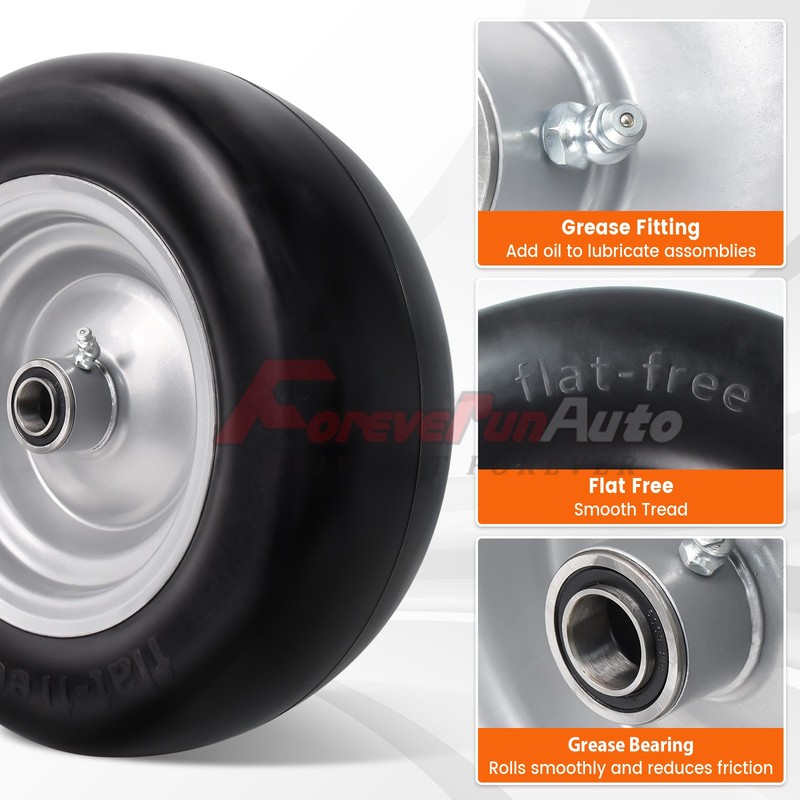 2Pcs 11x4-5 Flat Free Wheel Tire Solid Smooth for Lawn Mowers & Zero Turn Mowers gallery