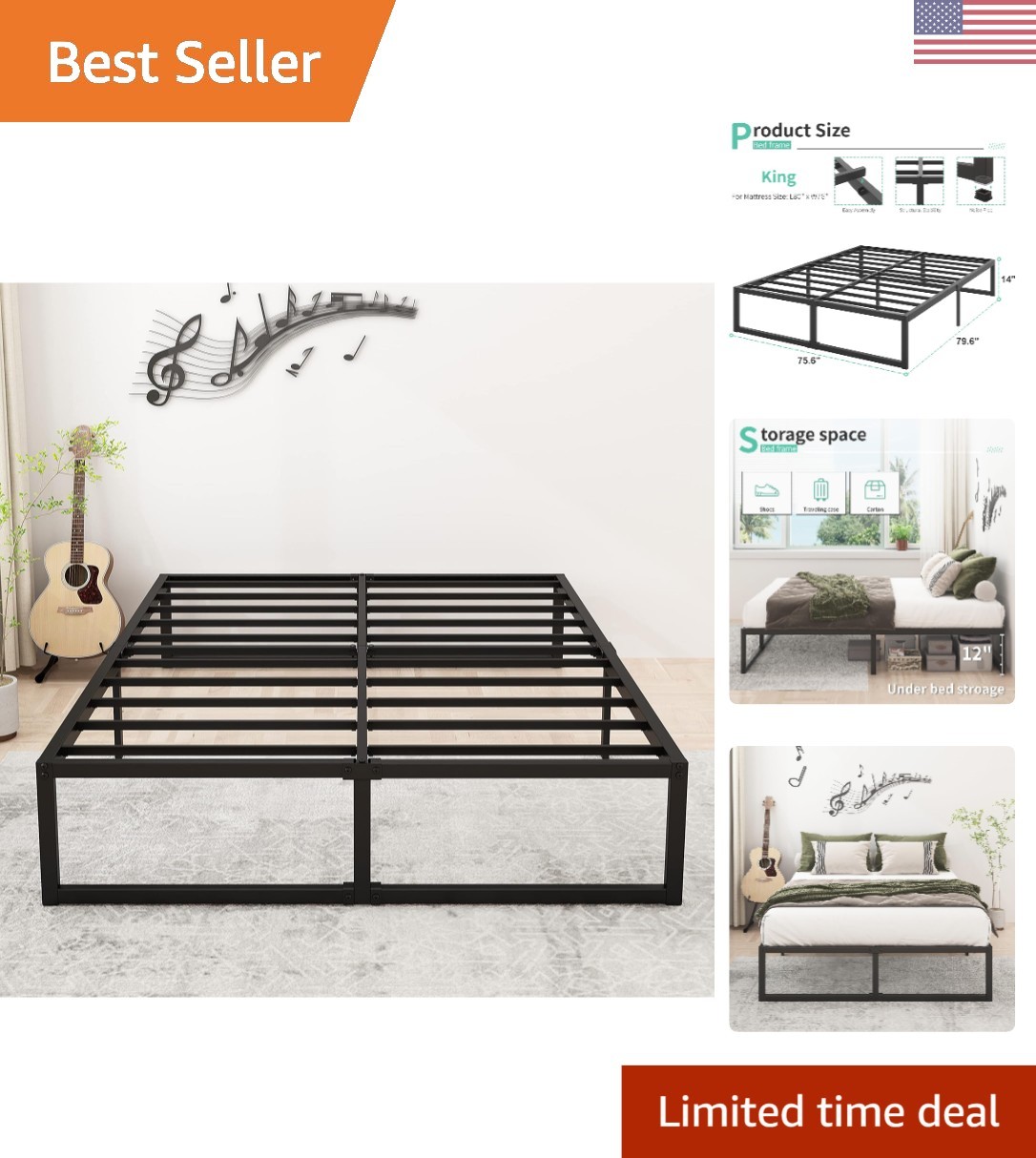 Stylish 14 Inch King Bed Frame: Easy Assembly & Squeak Resistant Design gallery