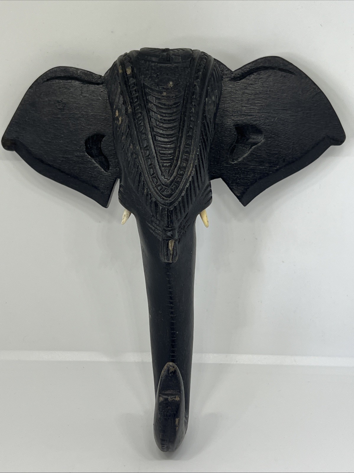 Hand Carved 12 Inch Black Elephant Head Wooden Wall Hanging Sculpture Safari Art gallery
