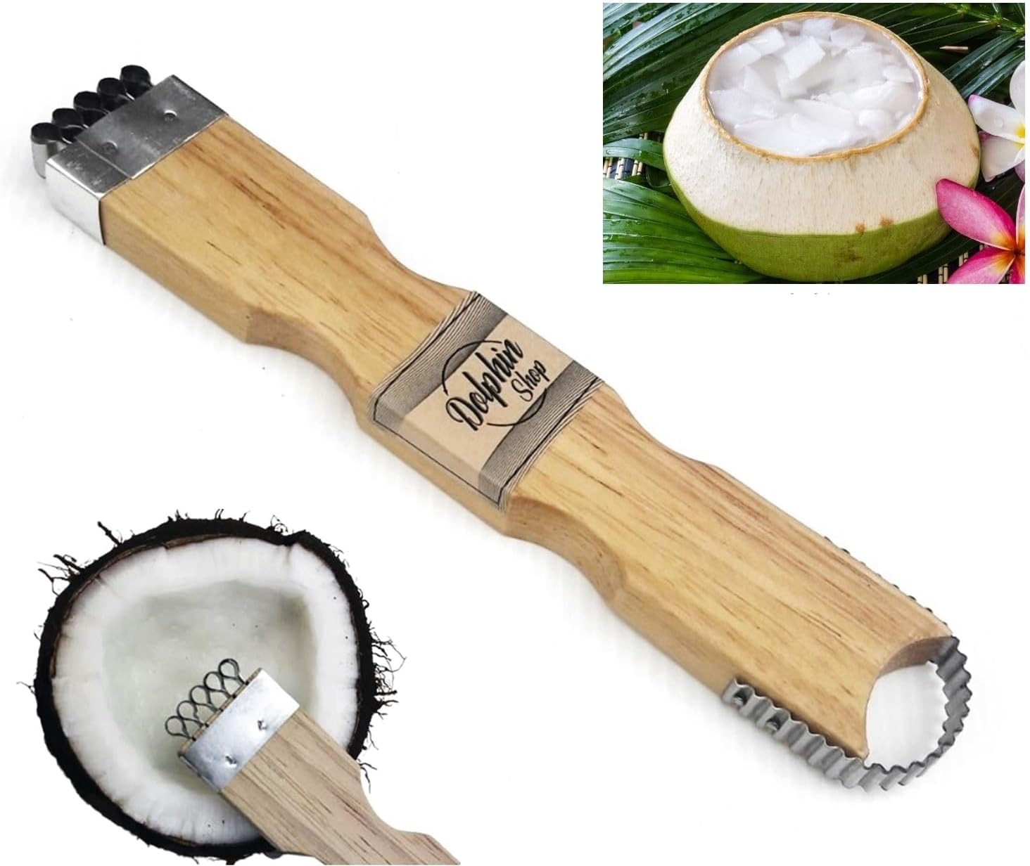 Coconut Grater Scraper Shredder for Fresh Coconut Meat Vegetables Fruits Wooden gallery